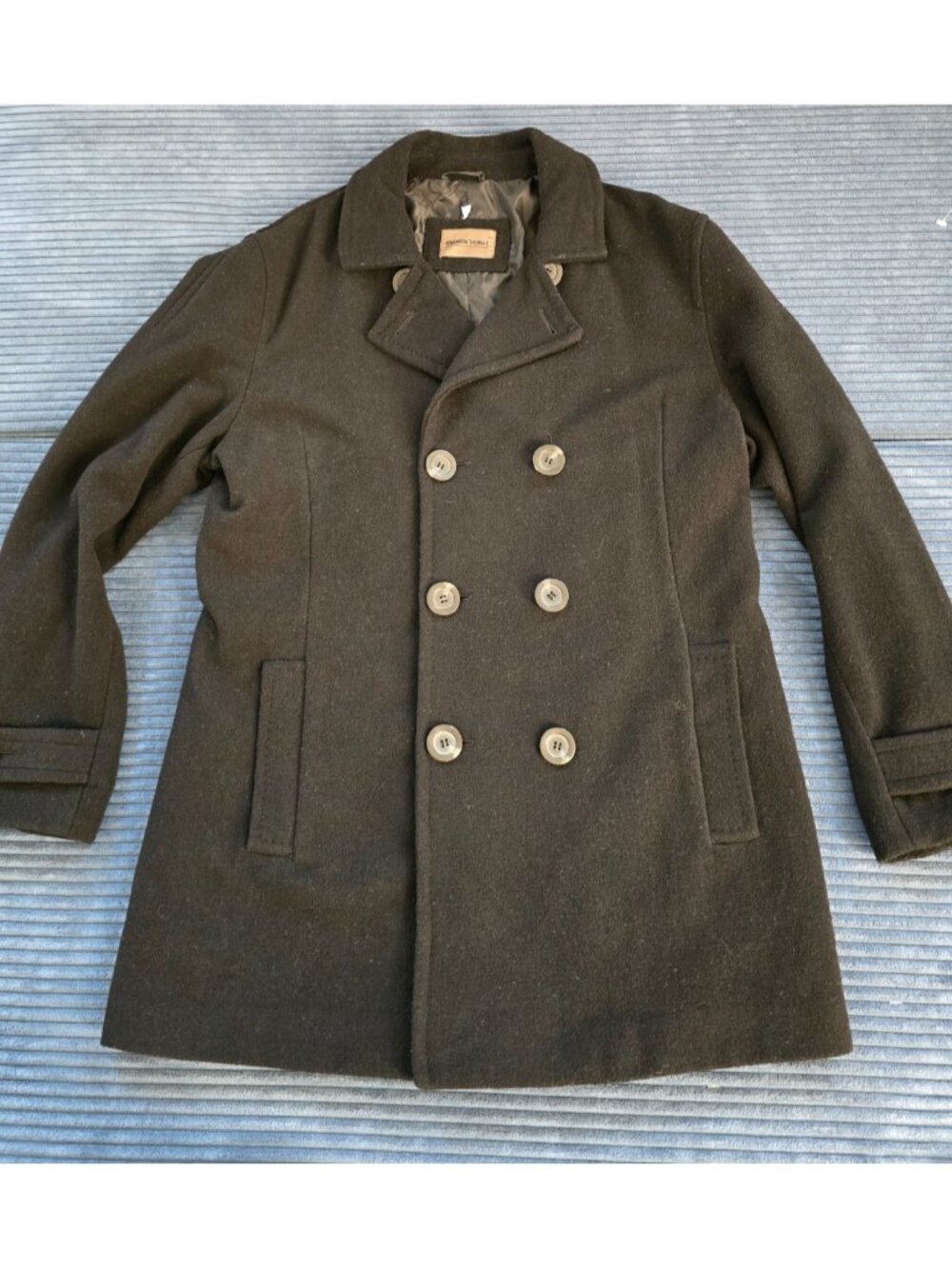 Brandon Thomas Men’s 70% Wool Blend Double Breasted Peacoat Black Sz Medium
